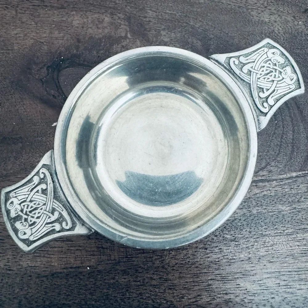 Vintage Silver Pewter Dragon Engraved Wine Tasting Cup